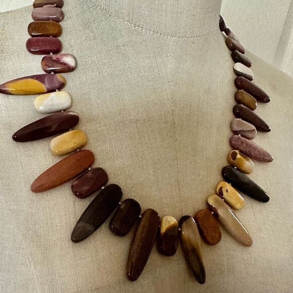 Polished Jasper stone statement necklace sterling silver clasp - Picture 13 of 13